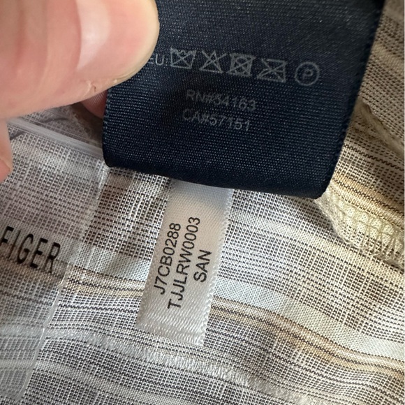 Tommy Hilfiger Striped Belted Shirt Dress Women’s Size 8 Sand Beige White Linen - Picture 6 of 8